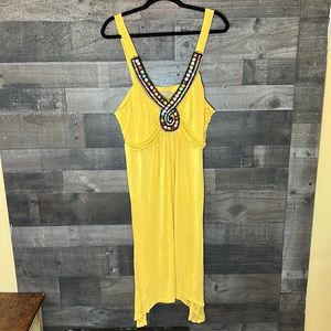 Yellow Maurices Summer Dress With Beaded Neck Line